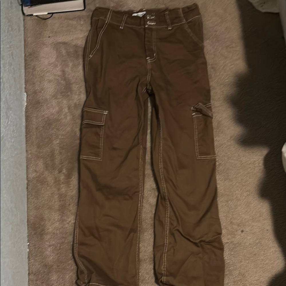 Brown Cargo Pants with Straight Leg Design